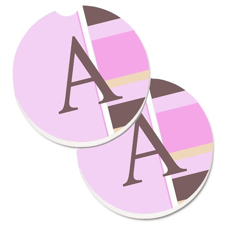 Carolines Treasures Letter A Monogram Pink Stripes Set of 2 Cup Holder Car Coaster CJ1005-ACARC